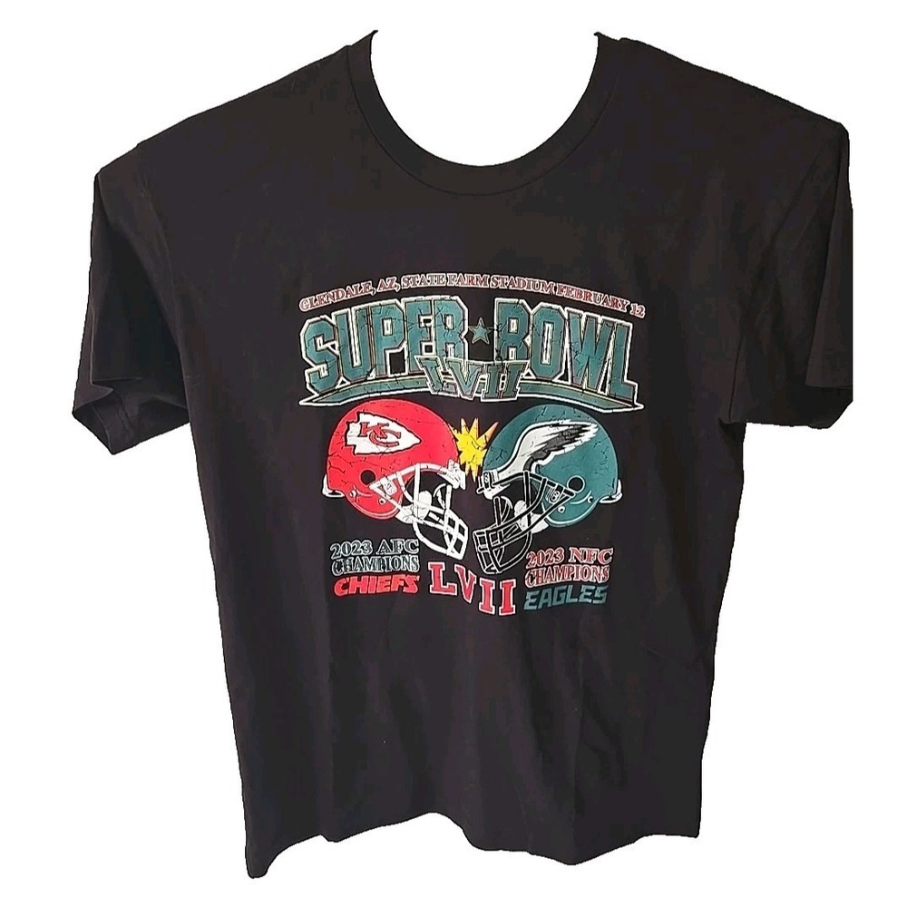 NFL‎ Super Bowl LVII 2023 T-Shirt Mens L Eagles vs Chiefs Dueling Football Tee M